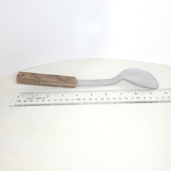 Solid Vintage Vernco Ice Cream Spoon Scoop Shovel Wooden Handle Brass Rivets - Picture 9 of 9